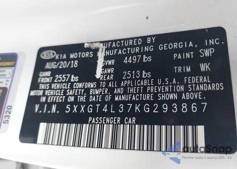 2019 Kia Optima S z USA, uszkodzony, nr VIN 5XXGT4L37KG293867